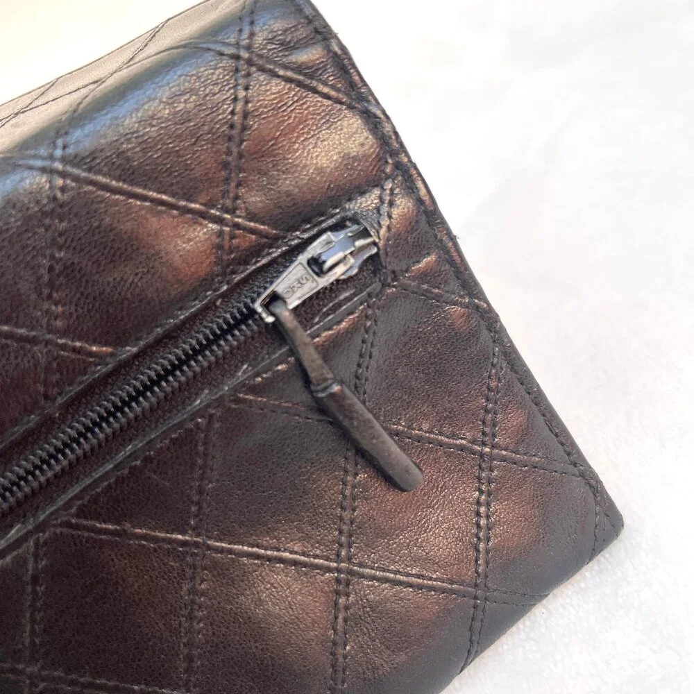 Chanel Small Diamond double Stitch Black Wallet